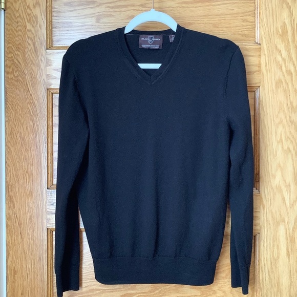 BLACK BROWN 1826 Black Merino Wool V-Neck Sweater Size M - Picture 2 of 13